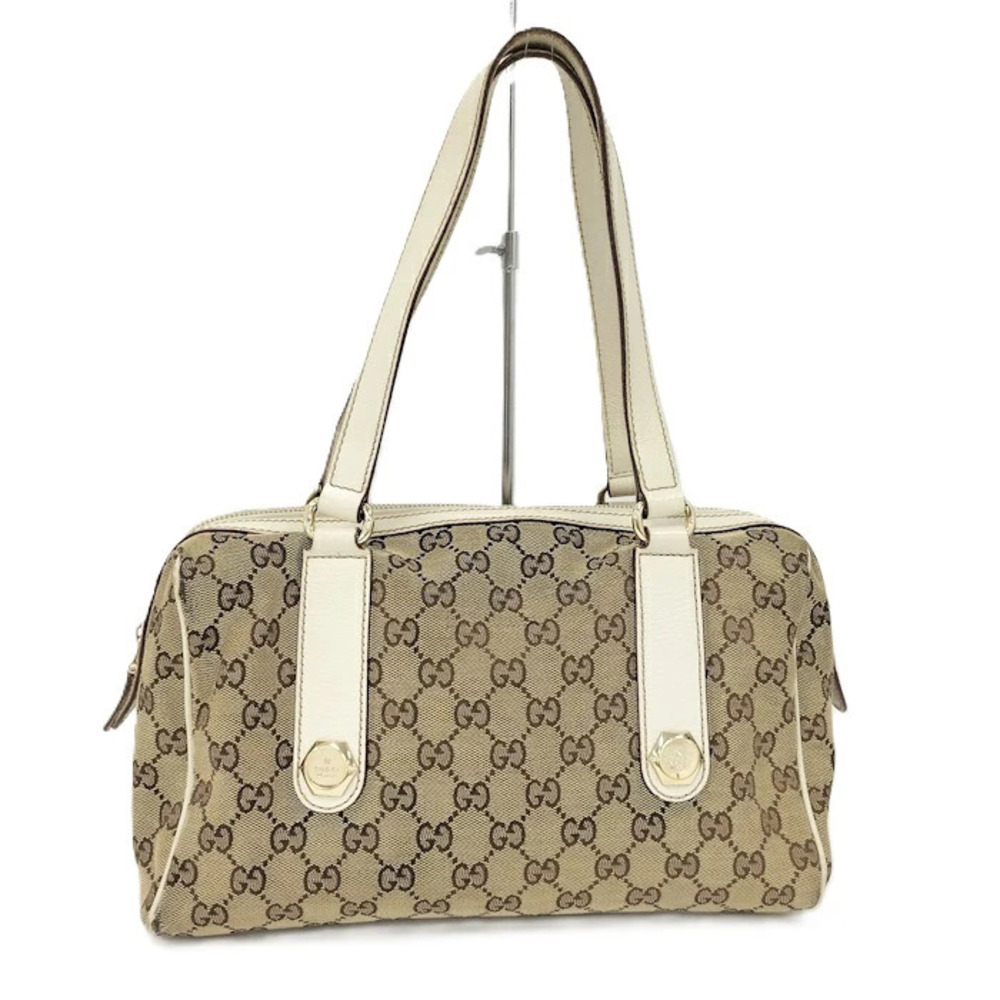 Gucci Handbag GG Canvas Leather Beige Brown White
